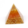 Handmade resin pyramid featuring natural golden gravel and a metal spiral coil centerpiece - No.5 Golden Yellow & Copper Coil