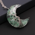 Silver crescent moon tree of life necklace with green gravel stones in resin - Green Aventurine Moon Pendant-Stainless Steel Chain