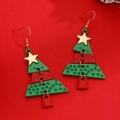 Green and red Christmas tree long earrings with golden hooks on red background - 17 KC Gold DZ-560