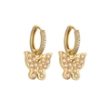 Eleganti orecchini a cerchio a farfalla dorati con perle bianche e cristalli lucenti - Orecchini micro-pave con perle e farfalle dorate