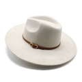 Sombrero fedora de fieltro crema con ala ancha y banda de cuero marrón con hebilla oro - M (56-59cm) / Ante / Blanco Roto