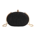 Elegante borsa da sera nera glitterata con trama plissettata e tracolla dorata - Nero