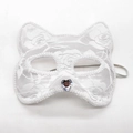 White lace cat ear mask with rose embroidery and heart gemstone for Halloween cosplay - White Lace Trending Cat Mask with Heart