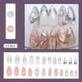 French cat-eye press-on nails with purple floral bows and heart gems in 24-piece set - Glue Type / Gentle Flower (Z1063)