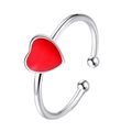 Anello d'argento regolabile con cuore in smalto rosso lucido e design aperto - Argento Lucido (Cuore Smalto Rosso)
