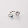 Silver horseshoe ring featuring a large oval clear stone and a small blue round zircon - Clear and Blue Style (12#)