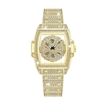 Reloj tonneau dorado de lujo con esfera giratoria y adornos de diamantes de imitación - Dorado