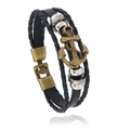 Pulsera de cuero multicapa retro para hombre con un amuleto de ancla de bronce vintage - Negro