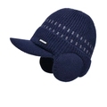 Gorro de invierno de punto azul marino con patrón gris y orejeras protectoras - Azul Marino