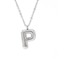 Chubby bubble initial P pendant necklace in silver stainless steel for women - Steel Color Letter P