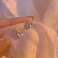 Sparkling zircon elk stud earrings with purple heart crystal and silver deer antlers - Golden Reindeer Style