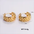 Golden stainless steel hoop earrings with textured dot pattern, 25mm height and 14.4g weight - Amleh047