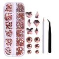 12-grid champagne gold nail art rhinestones set with dotting pen and tweezers - Peach with Tweezers & Pen (ZSHZ-210 with Tools)