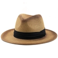 Classic straw fedora hat with a black band, perfect for summer beach and sun protection - M (56-58cm) / Vintage Brown Gradient (05)