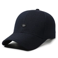 Dark blue cotton baseball cap with white SP embroidery and curved brim stitching - Navy Blue