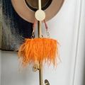 Detail der orangefarbenen Straußenfedertasche mit Strass-Ringverschluss und Goldbeschlägen - Orangerot