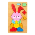 Pink rabbit 3D wooden puzzle toy with numbers and math symbols for early learning - Rabbit 2