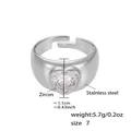 Polished silver heart zircon ring with wide stainless steel band and dimensions - Steel Heart White Zircon (A262)