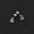 Macro detail of silver gourd earrings with clear zircons and screw ball back closure - Gourd - Steel