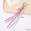 Braided PU leather keychain with heart charm in pink and purple tones, 19cm length - Charm / Rose Red + Purple
