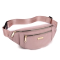 Pink nylon fanny pack with multiple zipper pockets and adjustable waist strap - Pink (3 Zippers)