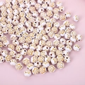 White round acrylic beads with golden rose pattern for DIY jewelry making - 8mm White Round Rose Beads Gold (100pcs)