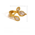 18K gold plated stainless steel open leaf ring with rainbow crystal zircon accents - Three-Leaf Crystal Style (SR020118)