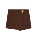 Fashionable dark brown asymmetrical skort with decorative gold metal hardware detail - XS / Reddish Brown