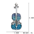 Blue enamel violin brooch with rhinestones in silver finish, 4.3cm length 7g weight - Blue Violin