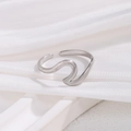 Minimalist silver ginkgo leaf stainless steel ring with wave design in adjustable size - Wave Shape (JR232-S7)
