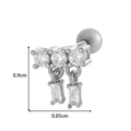 Silver earring with drop zircon stones and screw back, size 0.9cm height and 0.85cm width - 9# Silver - Composite Dangle