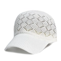 Close-up of white hollow knit baseball cap showing crochet pattern and textured visor - 56-59cm / White