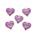 Set van vijf hartvormige DIY hangers met paarse glittervulling en gouden metalen rand - Paars