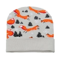Light gray knit beanie featuring orange fox and forest patterns with a cuffed brim - Grey with Orange Fox Pattern (J)