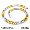 Polierte zweifarbige Edelstahl-Panzerkette mit sicherem Verschluss, 11 mm breit - Bicolor Gold (650x11mm)