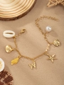 Golden ocean theme charm bracelet with shell, starfish, pearl and letter W pendant - Letter W(W)