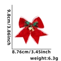 Red Christmas bow ornament with green plaid ribbon, golden bell, and berries with dimensions - Style E