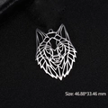 Silver geometric wolf head necklace pendant with dimensions 46.88x33.46 mm - Large Geometric Wolf Head