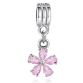 Silver charm pendant with pink floral petals made of five teardrop-shaped zircons - Pink Five Petal Flower Dangle (#9)