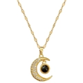 Gold-plated moon pendant necklace with micro-pave crystals and center projection stone - Gold Moon