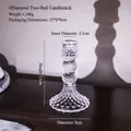 French vintage style clear crystal glass candle holder with dual ball column design - Diamond Two Balls