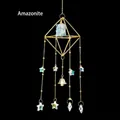 Amazonite healing crystal moon catcher with golden rhombic metal frame and star pendants - 3cm Amazonite Wind Chime Pendant