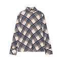 Camicia a quadri da donna con collo alto e maniche lunghe in motivo blu e marrone - XS / Tops