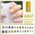 Set di 24 unghie finte fatte a mano con motivi a margherita gialli e lavanda - A067 Fiori Primaverili (A067)