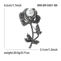 Spilla fiore rosa vintage con cristalli neri e perla in finitura argento 4.2cm - Canna di fucile