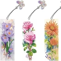 Tre segnalibri fai-da-te pittura diamante con motivi floreali e ciondoli farfalla - SQ-193 (Fiori Freschi / Set di 3)