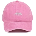 Detail der Triceratops-Fossil-Stickerei auf einer gewaschenen rosa Baseballkappe - Einheitsgröße / Rosa