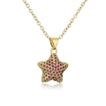 Détail du collier plaqué or 18K avec pendentif étoile et micro-pavage de zircons roses - Zircone Rose Rouge