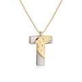 Two-tone gold and silver letter T pendant necklace with irregular lava texture detail - Letter T