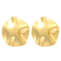 Close-up of 18K gold plated stainless steel earrings with irregular wavy metal texture - 18K Gold Plated Smooth Disc (11713)